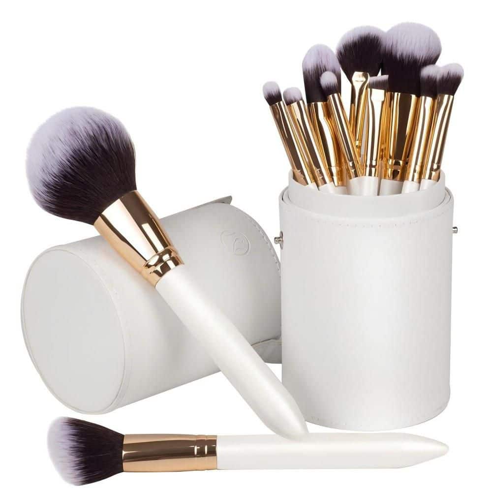 Professional Beauty Series, Makeup Brush Set, Cruelty-Free Synthetic Fiber Brushes with Travel PU Case, White (12-Pack)