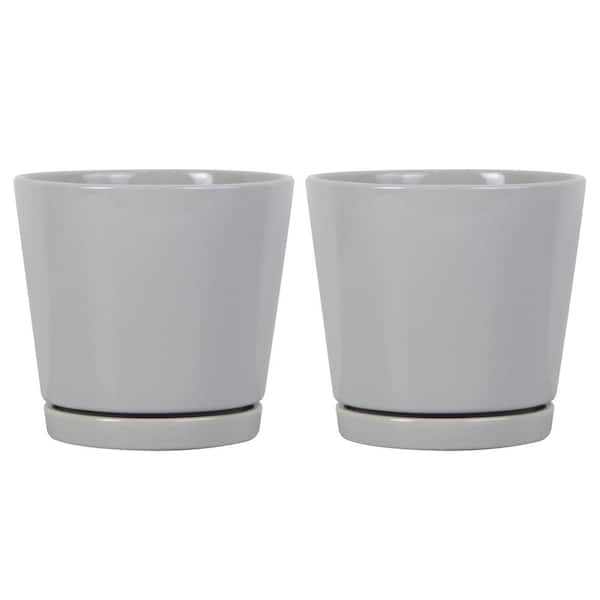 Trendspot 6 in. Piedmont Small Gray Ceramic Planter (6 in. D x 5.7 in. H) with Drainage Hole Decorative Pots (2-Pack)