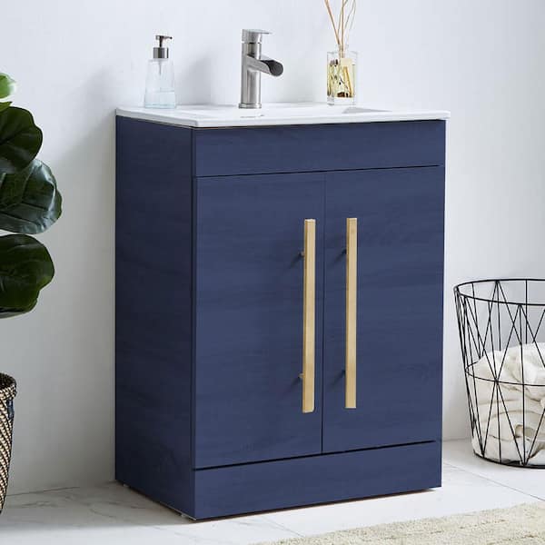 24 in. W x 16 in. D x 32 in. H Modern Bathroom Vanity in Blue with White Ceramic Sink Top