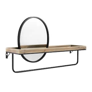 Yantis 17.25 in. H x 28.75 in. W Oval Framed Black Off Center Mirror and Wall Shelf