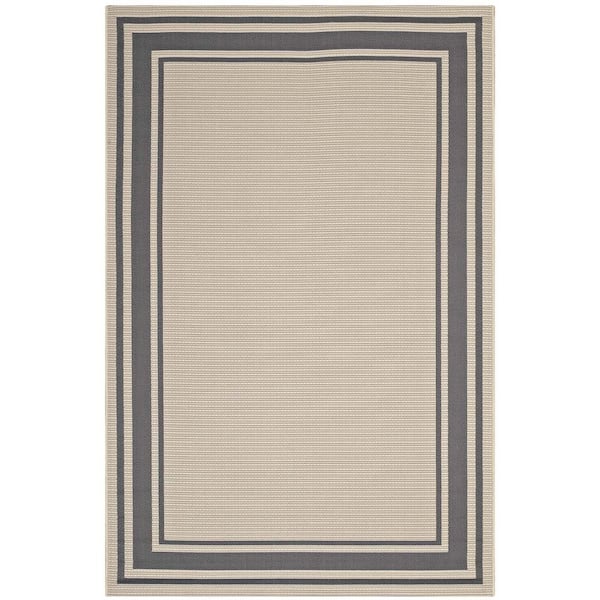 MODWAY Rim Solid Border Borderline 5 ft. x 8 ft. Indoor and Outdoor Area Rug in Gray and Beige