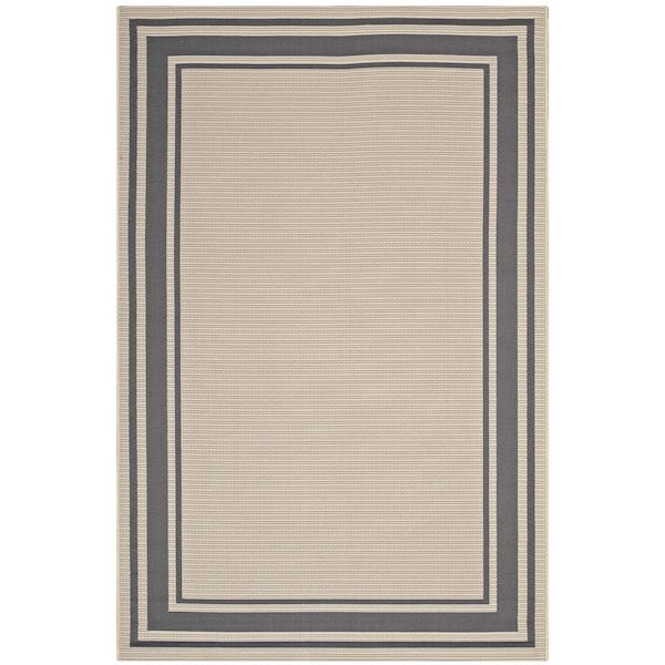 Rim Solid Border Borderline 8 ft. x 10 ft. Indoor and Outdoor Area Rug in Gray and Beige