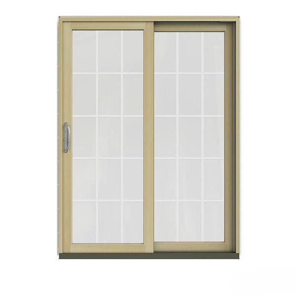 JELD-WEN 60 in. x 80 in. W-2500 Contemporary Vanilla Clad Wood Right-Hand 15 Lite Sliding Patio Door w/Unfinished Interior