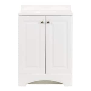 25 in. W x 19 in. D x 35 in. H Single Sink Freestanding Bath Vanity in White with White Cultured Marble Top