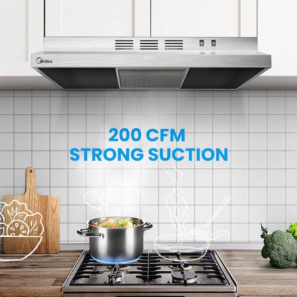 30 Inch Under Cabinet Vent Ductless Convertible Range Hood with Stainless Steel, 200 CFM, 2 Reusable Filter, 2 Fan Speed