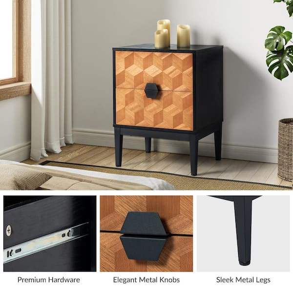 JAYDEN CREATION Pulang Modern Black 2-Drawer 25 in. Tall