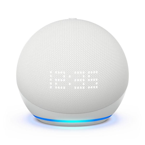 Amazon Echo Dot (5th Gen, 2022 release) with Clock Smart speaker with Clock and Alexa, Glacier White