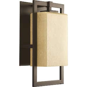 Jack Collection 1-Light Antique Bronze Etched Umber Flax Glass Craftsman Outdoor Sconce Wall Light