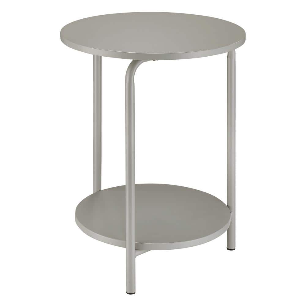 Gray Round Metal and Wood 2-Shelf Accent Table