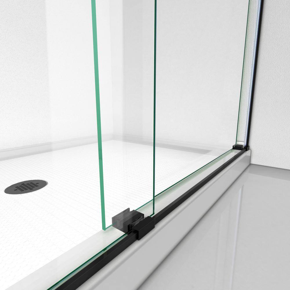Matte Black Frameless Sliding Shower Door with Clear Glass