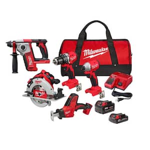 M18 18-Volt Lithium-Ion Brushless Cordless Combo Kit (4-Tool) with 2-Batteries, 1-Charger and Tool Bag with Flood Light