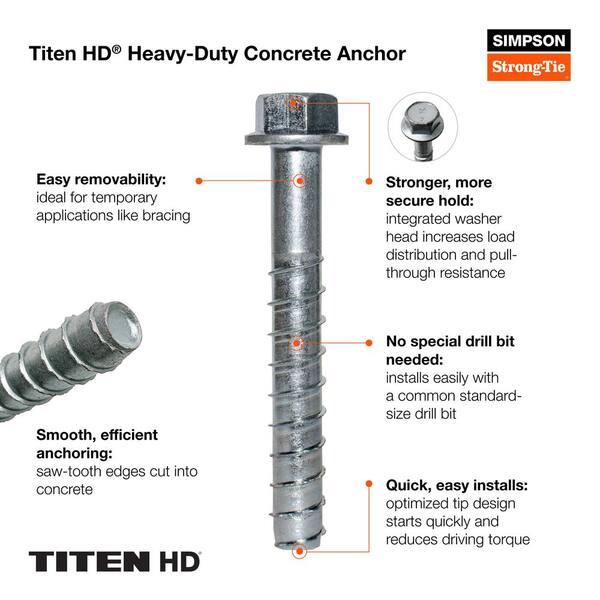 Simpson Strong-Tie Titen 3/16" X 1-3/4" Hex Head Concrete Screws - 25 Count Tub