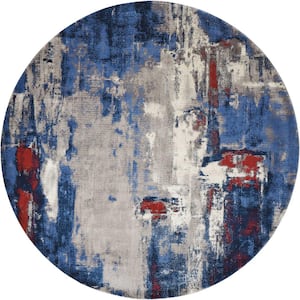 Twilight Grey/Blue 8 ft. x 8 ft. Abstract Contemporary Round Area Rug
