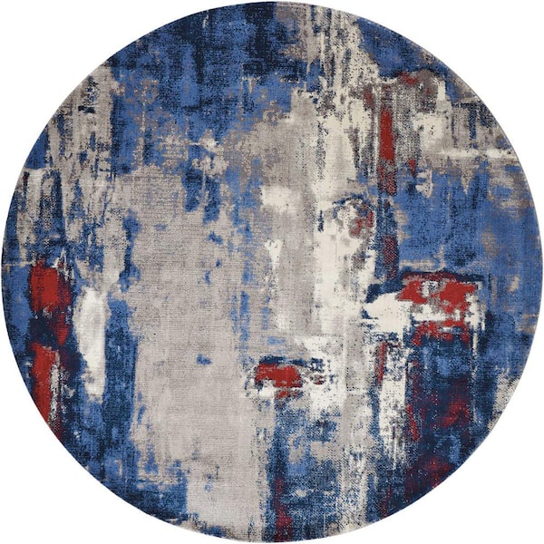 Nourison Twilight Grey/Blue 8 ft. x 8 ft. Abstract Contemporary Round Area Rug