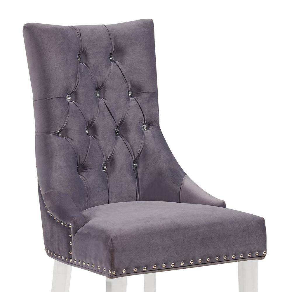 Gray Velvet Upholstered Side Chair with Acrylic Legs