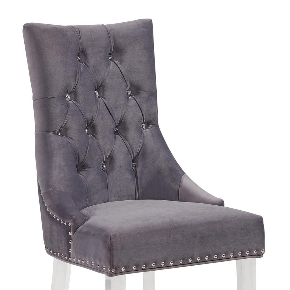Gray Velvet Upholstered Side Chair with Acrylic Legs