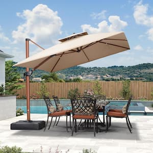 9 ft. x 12 ft. Sunbrella All-aluminum 360° Rotation Wood Pattern Cantilever Outdoor Patio Umbrella in Beige