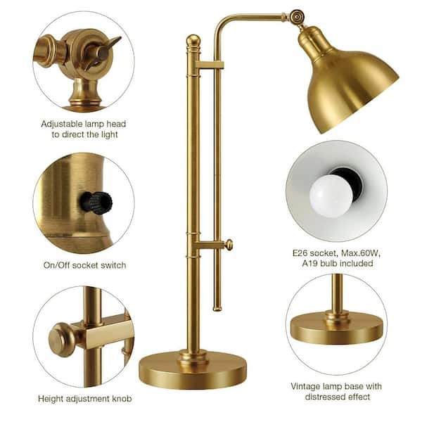 28.8 in. Gold Industrial Table Lamp for Living Room with Gold