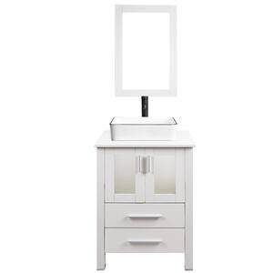 24 in. W x 19 in. D x 32.3 in. H Single Sink Bath Vanity in White with White Wood Top and Mirror