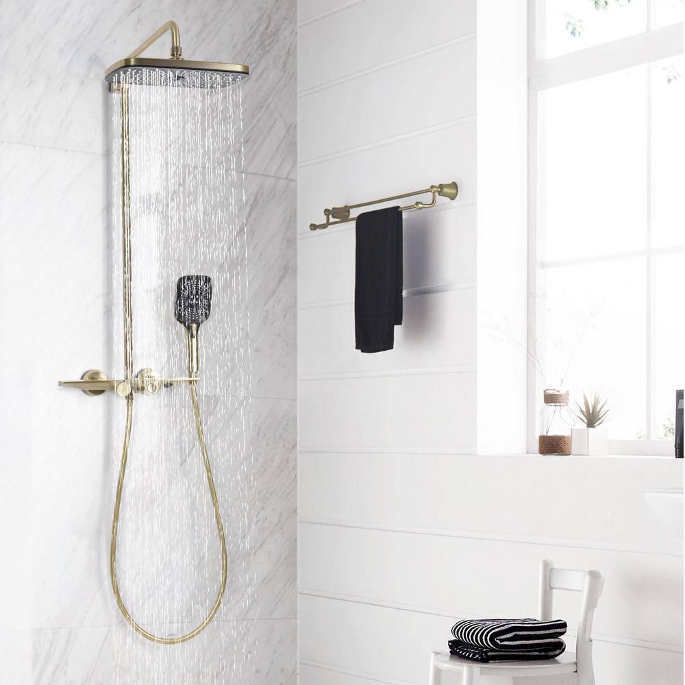 Brushed Gold Brass Thermostatic Wall-Mounted Shower System