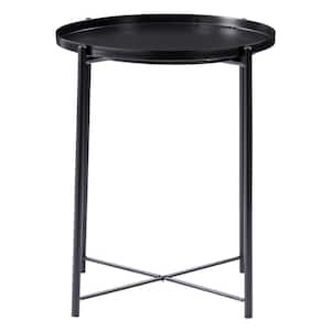 Ayla 18"in. Black Round Metal Top End Table with Removable Tray