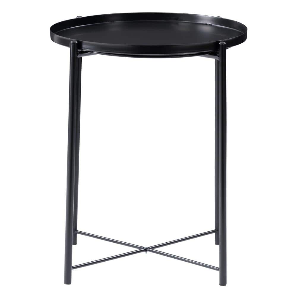 CorLiving Ayla 18"in. Black Round Metal Top End Table with Removable Tray LFF292E The Home Depot