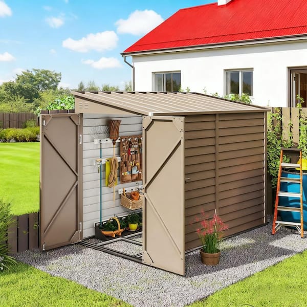 Zeus & Ruta 9 ft. W x 5 ft. D Brown Metal Garden Shed for Outdoor