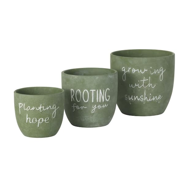 6 in. 5 in. and 4.25 in. Planting Rooting Growing Clay Pot Set of 3, Green