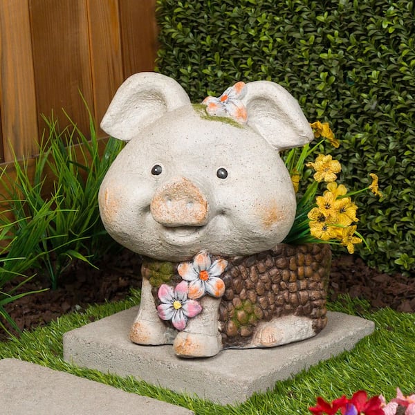 aoiポピー Alpine Corporation 13 in. Smiling Pig Statue Ceramic Planter