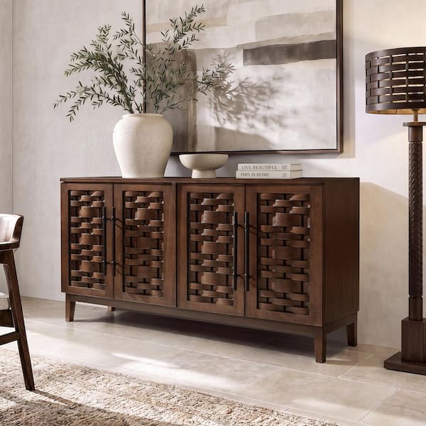 Jennifer Taylor Koa 72 in. Woven Reclaimed Pine Wood Sideboard Buffet ...