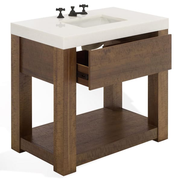 Alberto 36 in. Single Sink Walnut Bath Vanity with White Marble Top