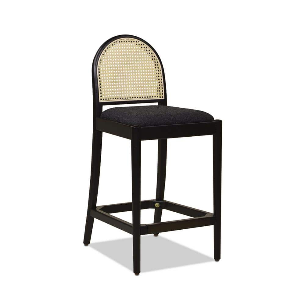 Ebony Black Boucle Oak Counter Stools with Cane Back, Set of 2