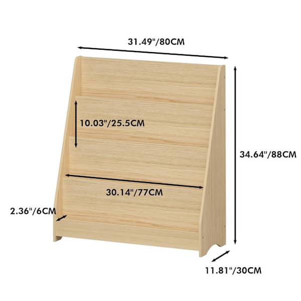 Mira 34.64 in. Tall Neutral MDF Wood 4-Tier Freestanding Kids Bookcase with Open Display Shelves