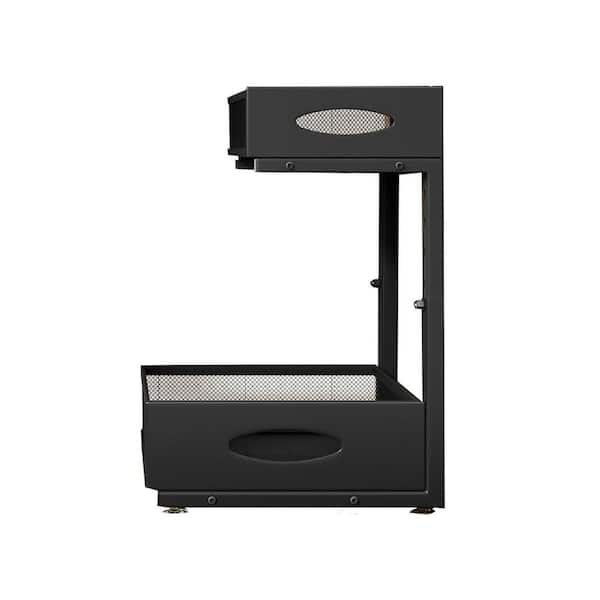 2-Pack Under Sink Organizer Metal Slide Out Storage Shelves Adjustable Height 2-Tier Mesh Drawers Black