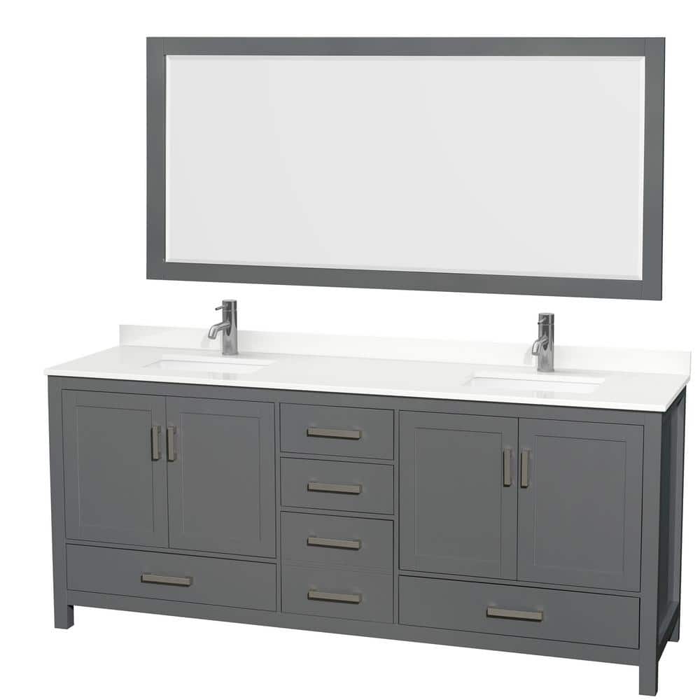 Sheffield 80 in. W x 22 in. D x 35 in. H Double Bath Vanity in Dark Gray with White Quartz Top and 70 in. Mirror price history on PriceWatchPro