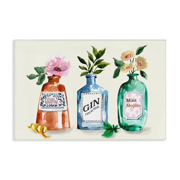 Stupell Industries Floral Alcohol Bottles by Kate Eldridge Unframed Food Graphic Art Print 30 in. x 45 in.