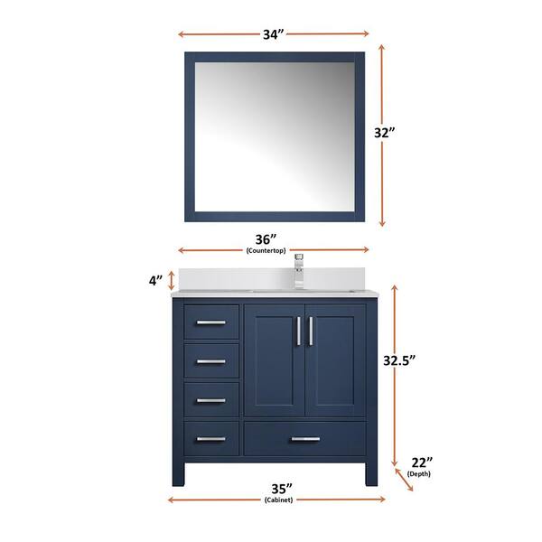 Lexora Jacques 36 in. W x 22 in. D Right Offset Navy Blue