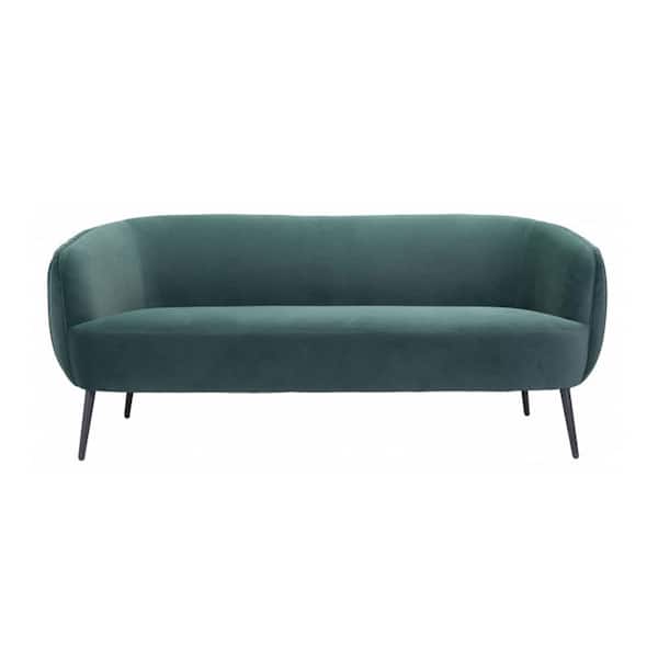 HomeRoots Amelia 70.1 in. Square Arm Polyester Rectangle Sofa in. Green