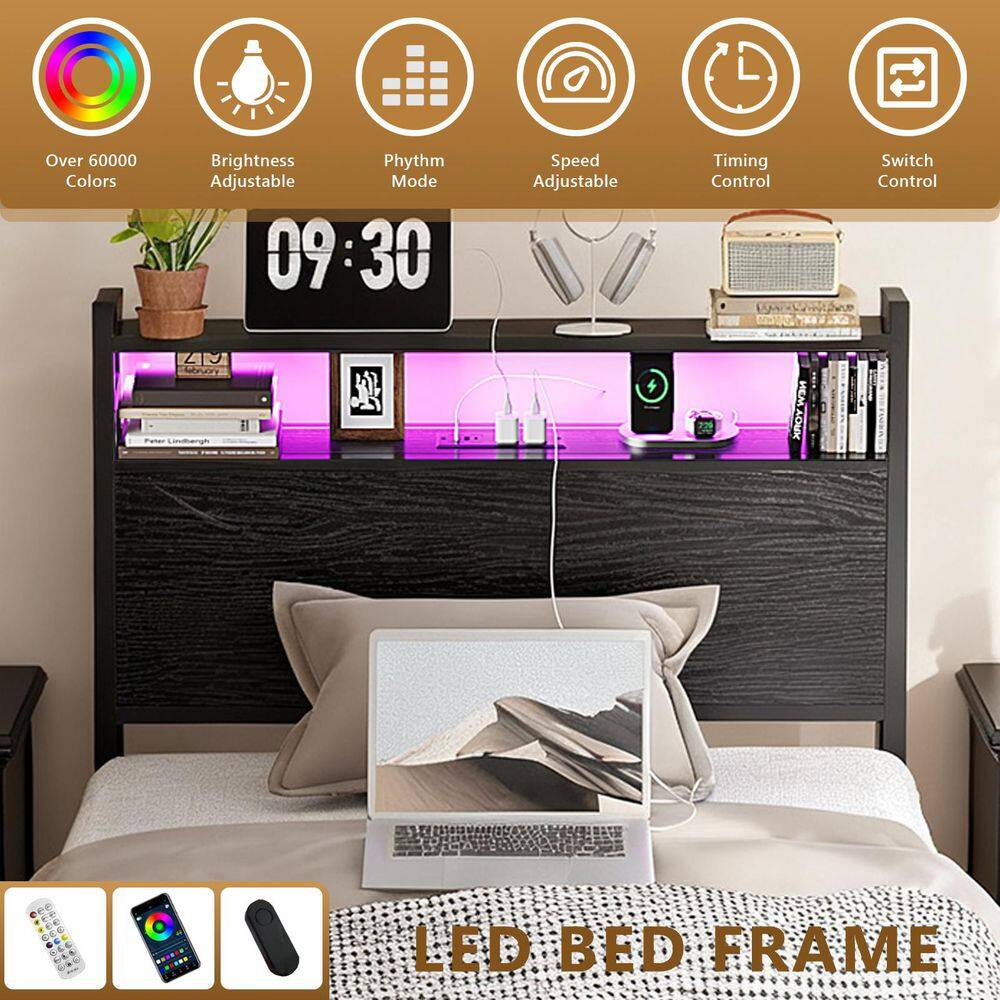 Close-up of the LED headboard with charging station.