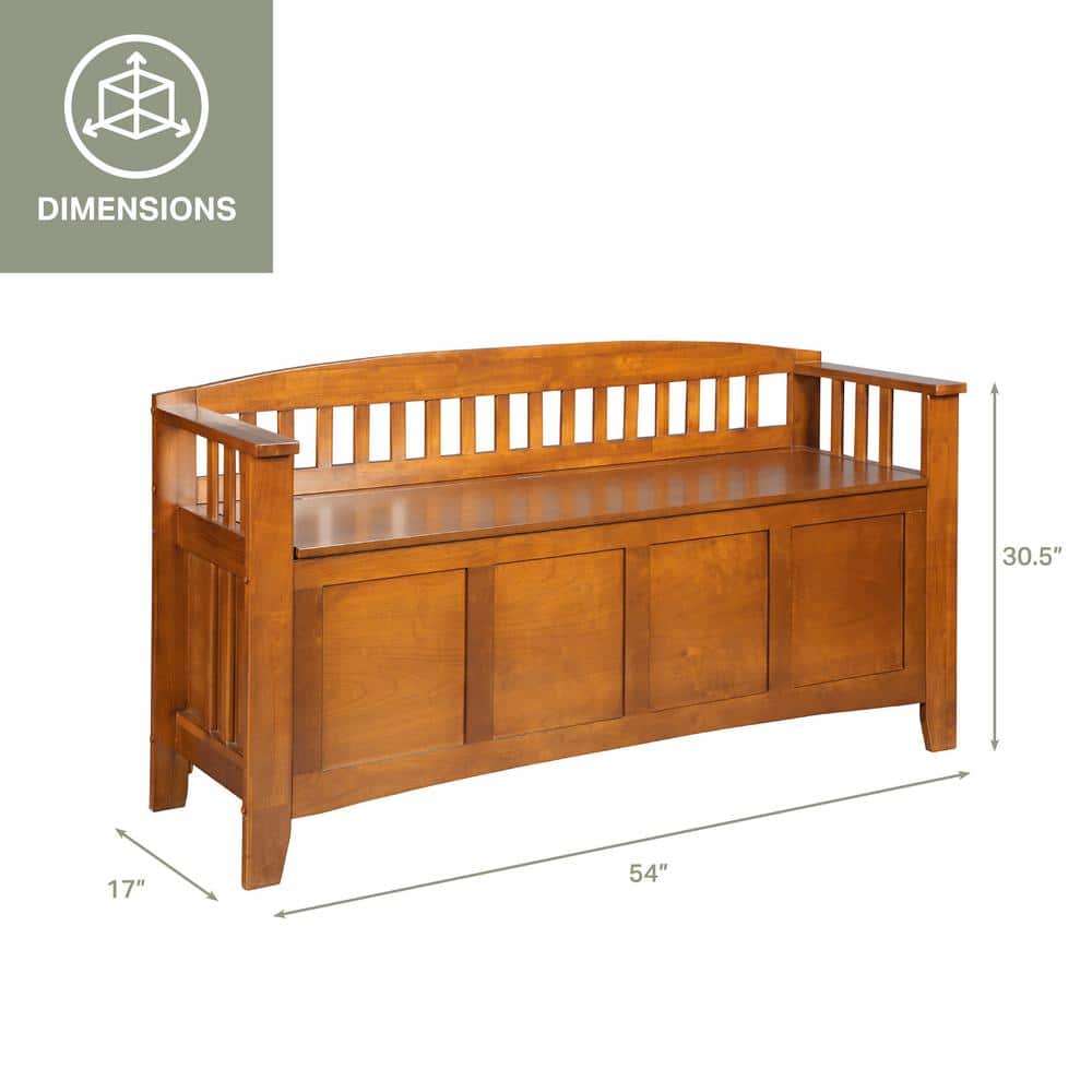 Transitional Medium Brown Wood Veneer Gun Concealment Bench with Storage