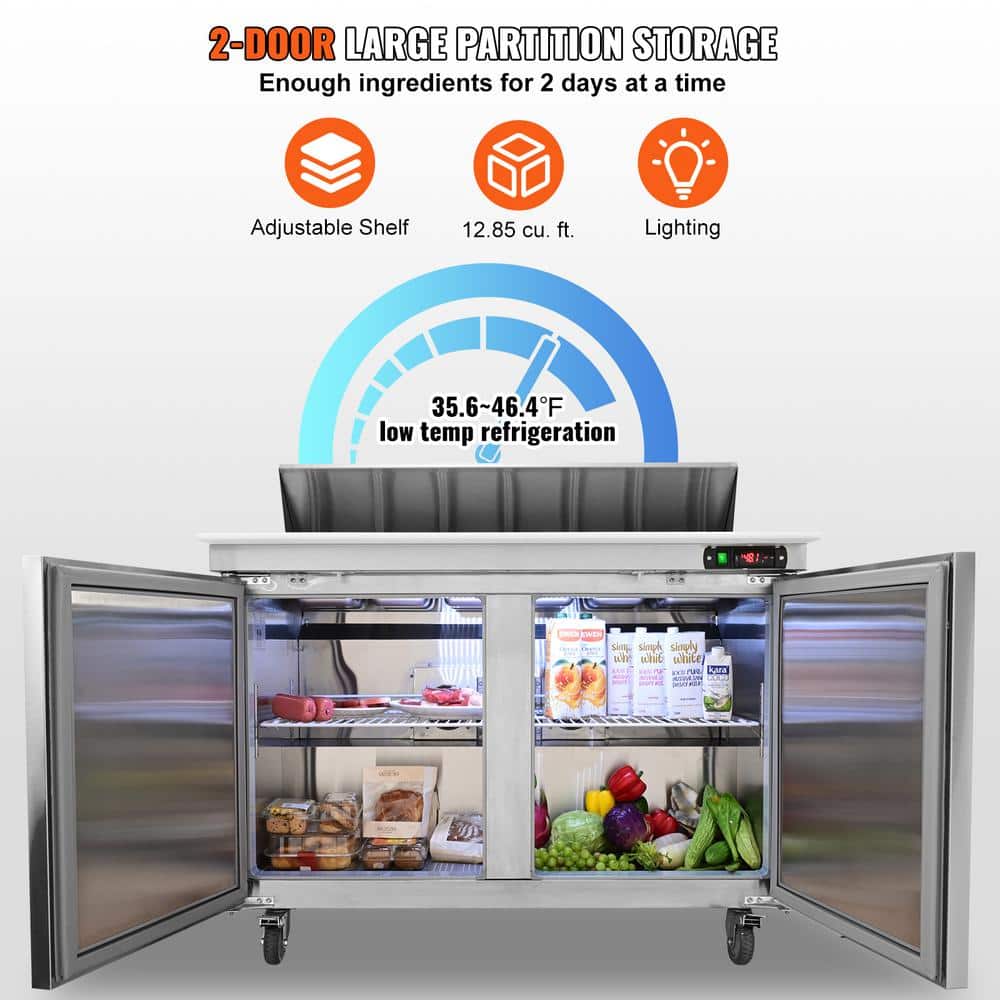 48'' Stainless Steel Double-Door Sandwich Prep Refrigerator