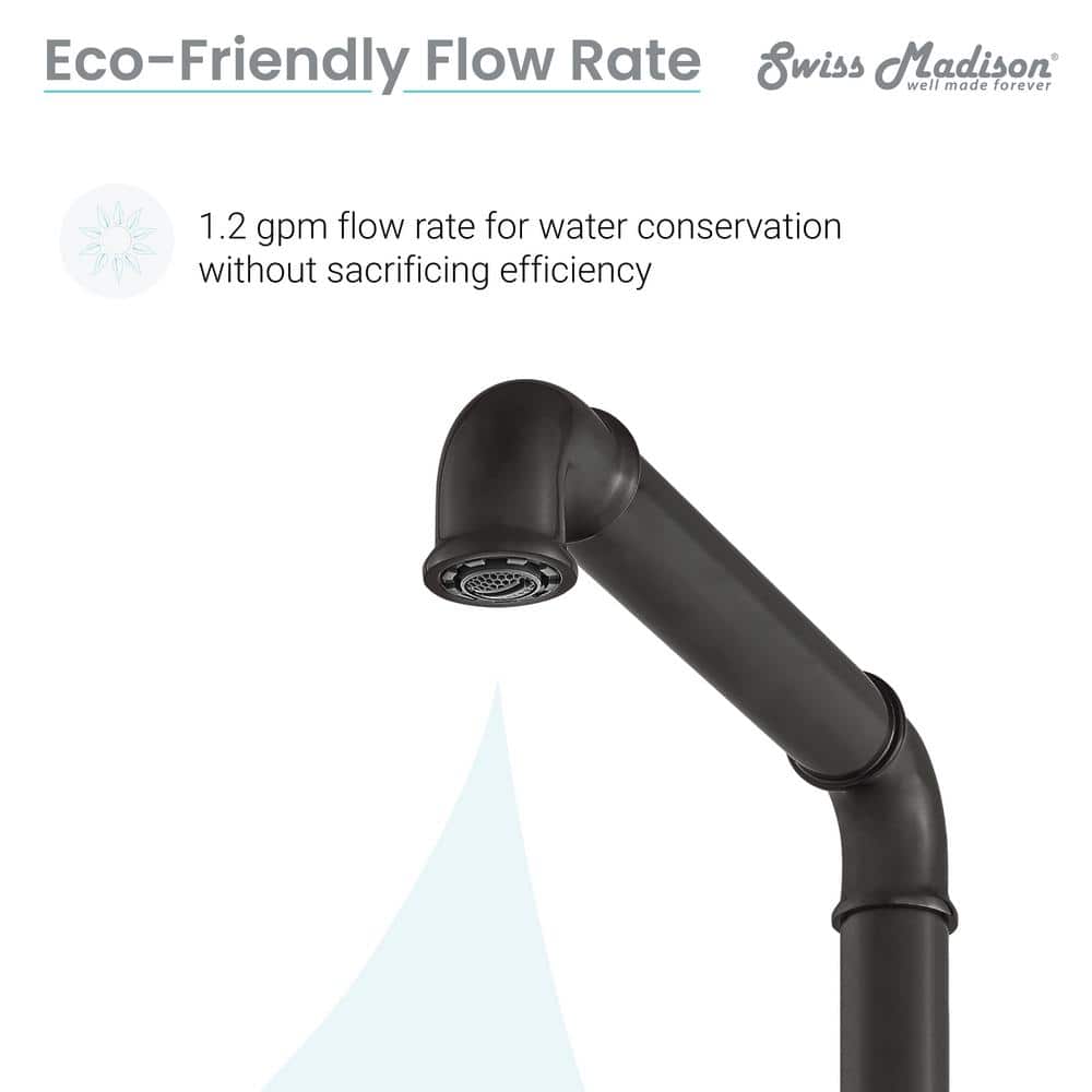 Swiss Madison Avallon Matte Black 8" Widespread Bathroom Faucet with Blue Handles