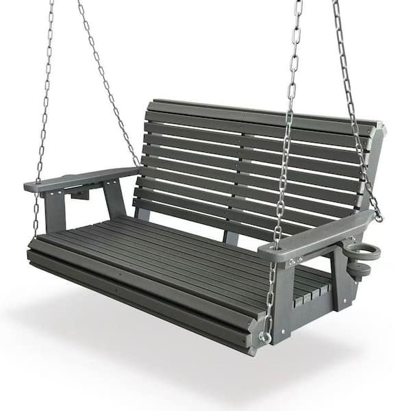 1200 lb. Heavy-Duty 2-Person HDPE Plastic Porch Swing with High Back and Deep Seat, Ultra Weather-Resistant, Gray