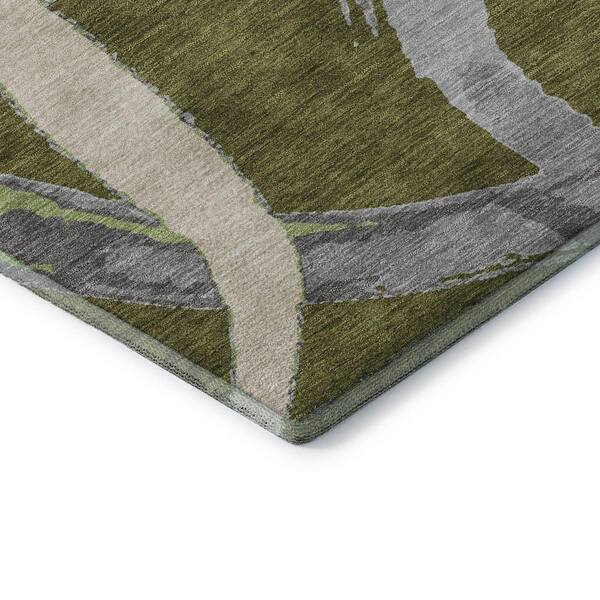 Mayfield Premium Machine Washable Abstract AMF1022 Olive 8 ft. x 10 ft. Area Rug