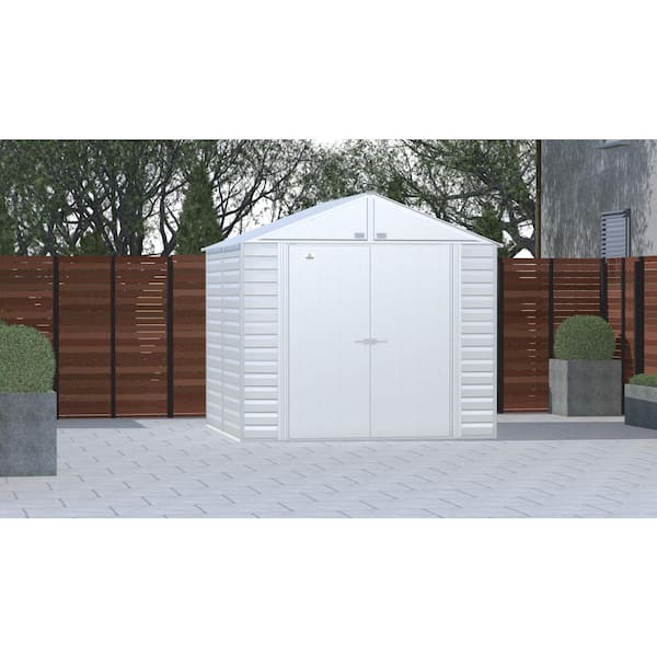 Arrow 8 ft. x 8 ft. Light Grey Metal Storage Shed With Gable Style Roof 59 Sq. Ft.