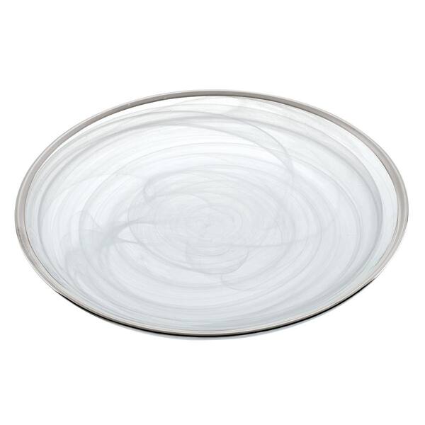 Badash Crystal 6.75 in. 4-Piece White Alabaster Glass with Silver Trim Plates Set