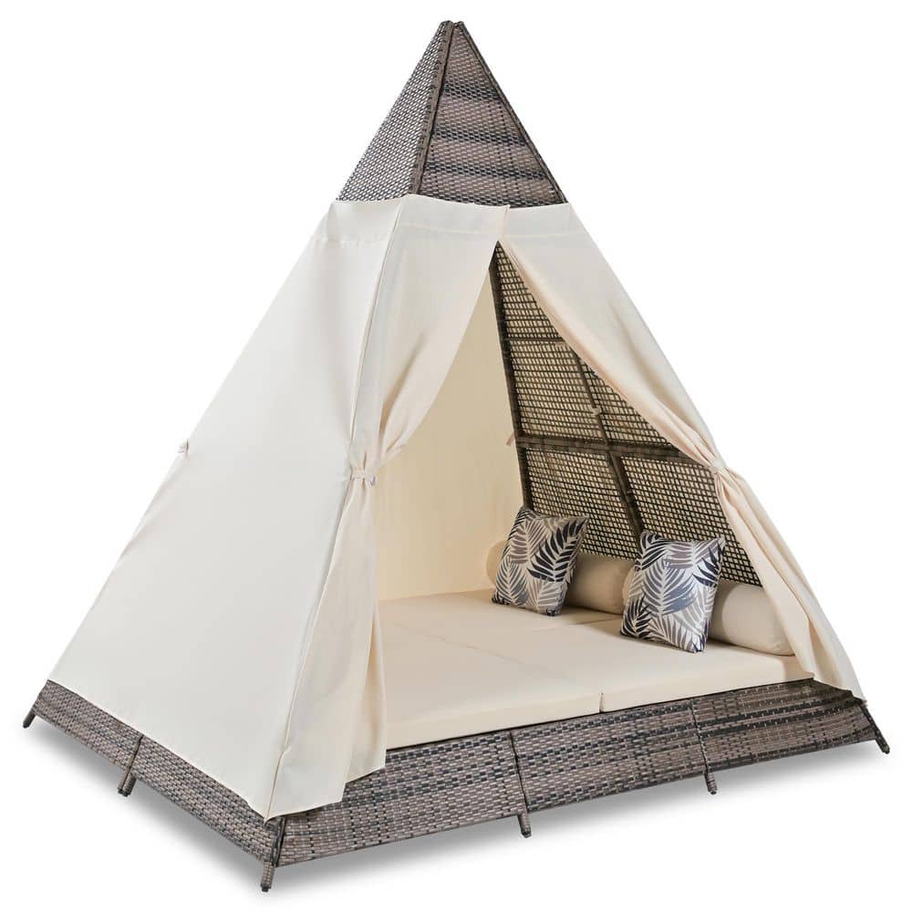 Zeus & Ruta 90.5 in. Wicker Outdoor Day Bed, Tent Shape
