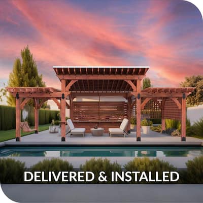 Pro Installed Meridian 40 ft. x 20 ft. Natural Heavy Timber 3-tier Outdoor Patio Shade Pergola-Solid roof construction