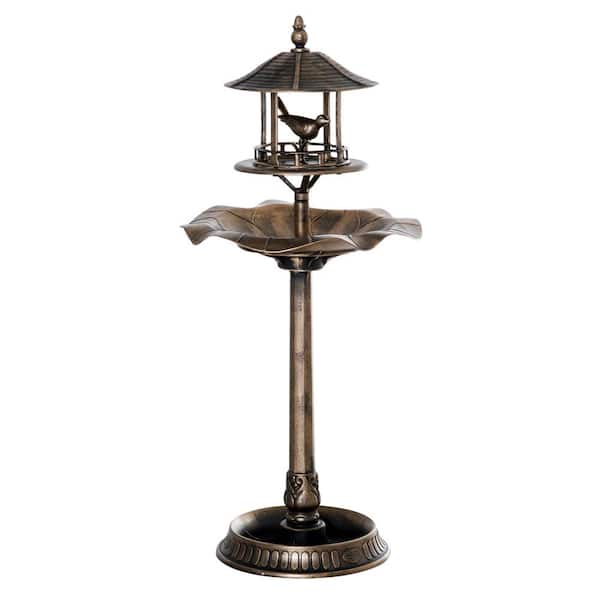 3 in 1 Garden Bird Bath Bowl Pedastal with Bird Feeder, Large Water Basin and Underneath Flower Planter, Bronze