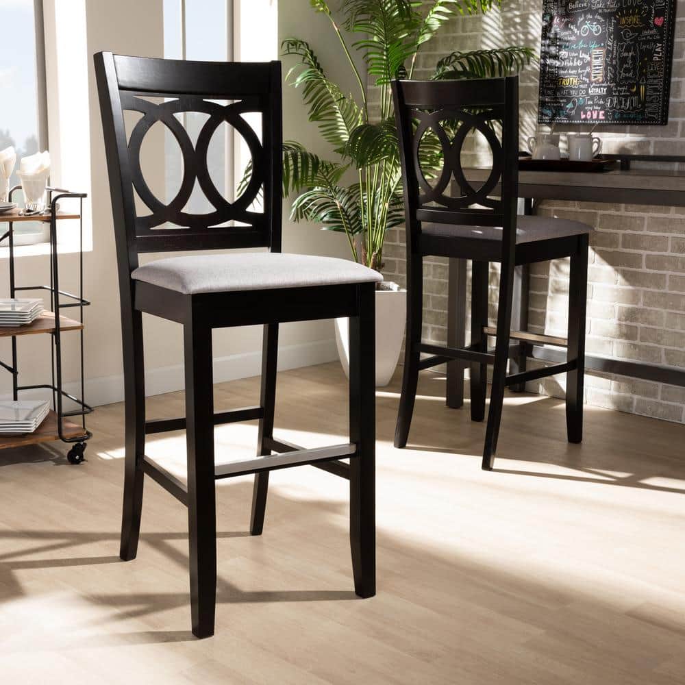 Carson Espresso and Gray Upholstered Wood Bar Stool Set